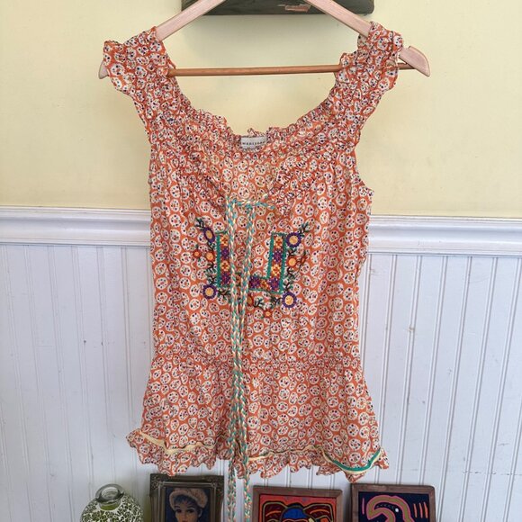 Forever 21 Vintage Twentyone M Boho Style Floral Embroidered Peplum Top - Picture 1 of 6
